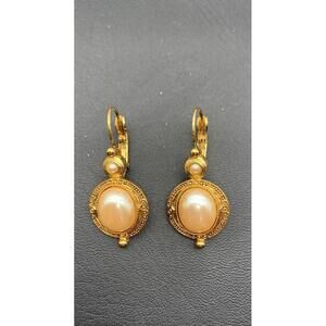 Vintage 1929 Brand Gold Tone And Faux Pearl Drop Pierced Elegant Earrings